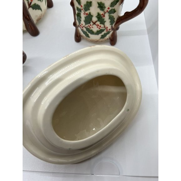 Christmas teapot Holly Lidded Teapot Creamer Sugar Bowl Set holiday Holland red - Picture 11 of 16